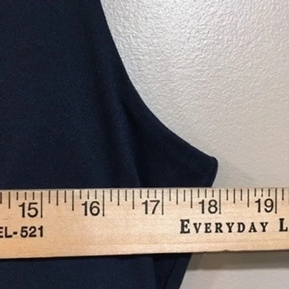 Eddie Bauer Womens L Tall Navy Blue V Neck Faux Wrap Ruched Waist Midi Dress - Picture 5 of 9